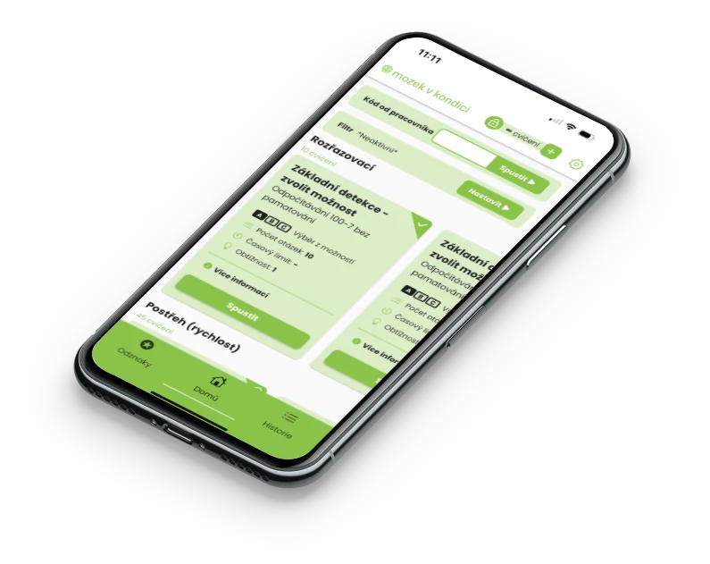 The Brainmondo app on a phone – exercise overview